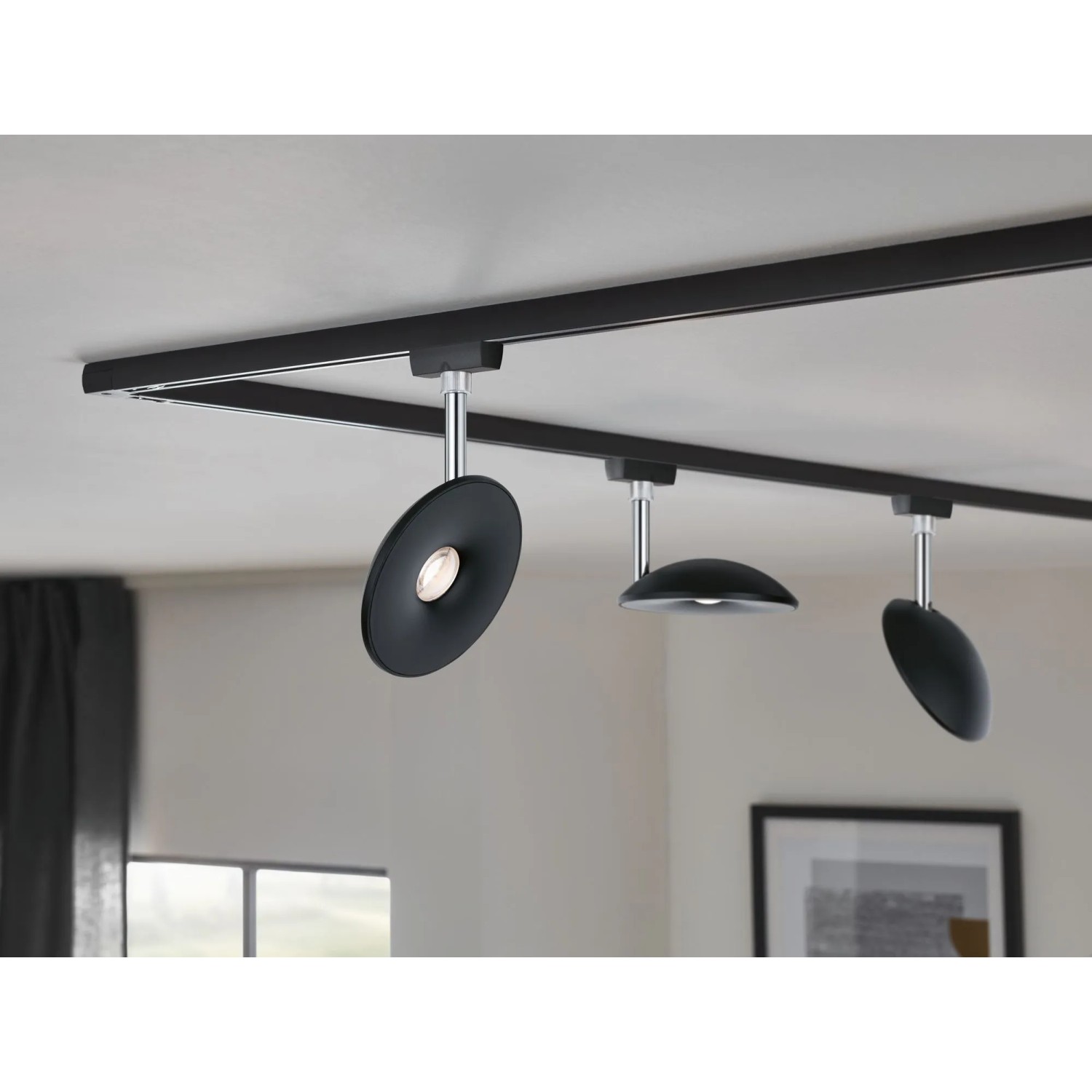 Paulmann URail Schienensystem mit drei LED Spots Sphere in Schwarz matt und Chrom. Warmweißes Licht.