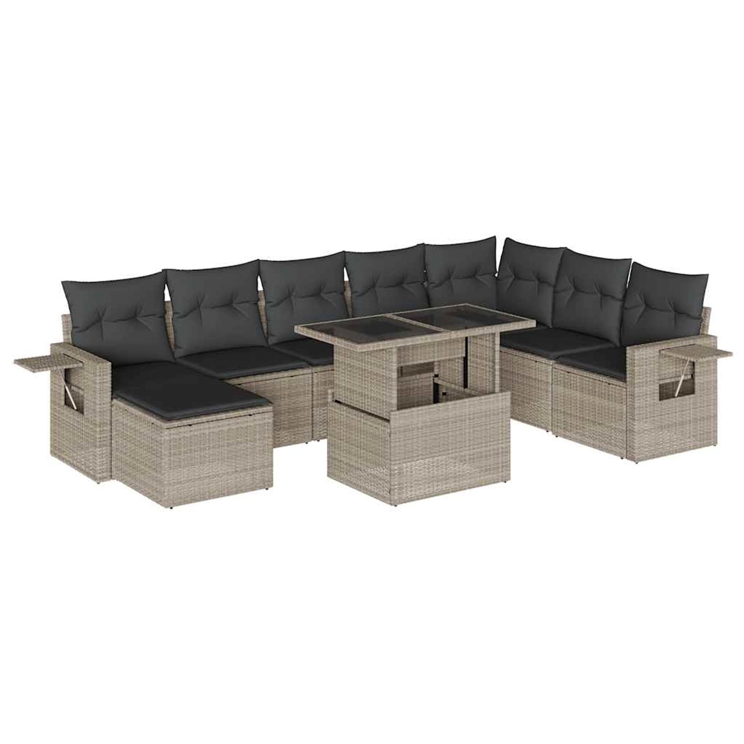 vidaXL 9-Tlg Garten-Sofagarnitur mit Kissen Hellgrau Poly Rattan 3268102 günstig online kaufen