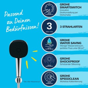Grohe Vitalio Comfort 110 Brauseset mit 3 Strahlarten und Antikalk-System.