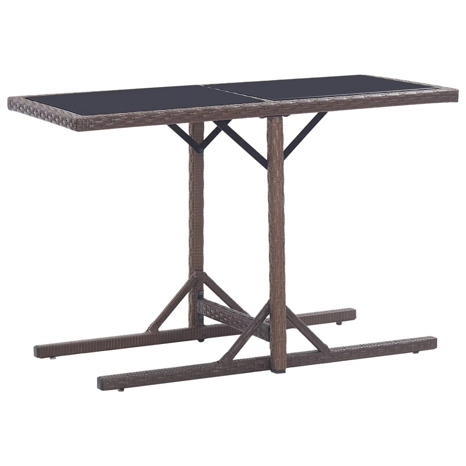 vidaXL Gartentisch Braun 110x53x72 cm Glas und Poly Rattan 46453