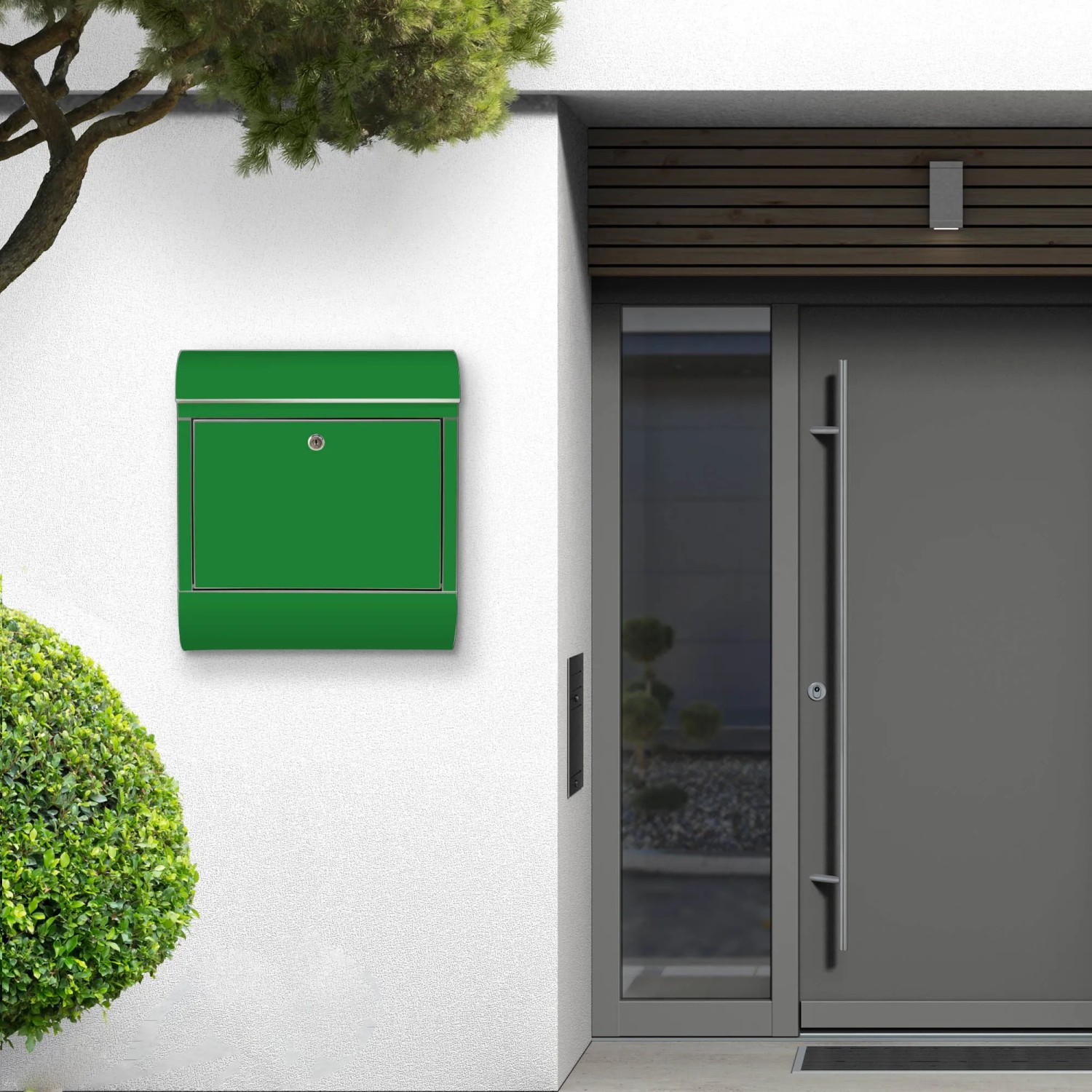 Edelstahl Briefkasten Grün mit Zeitungsfach, Wandmontage. Rostfreier OBI Briefkasten.