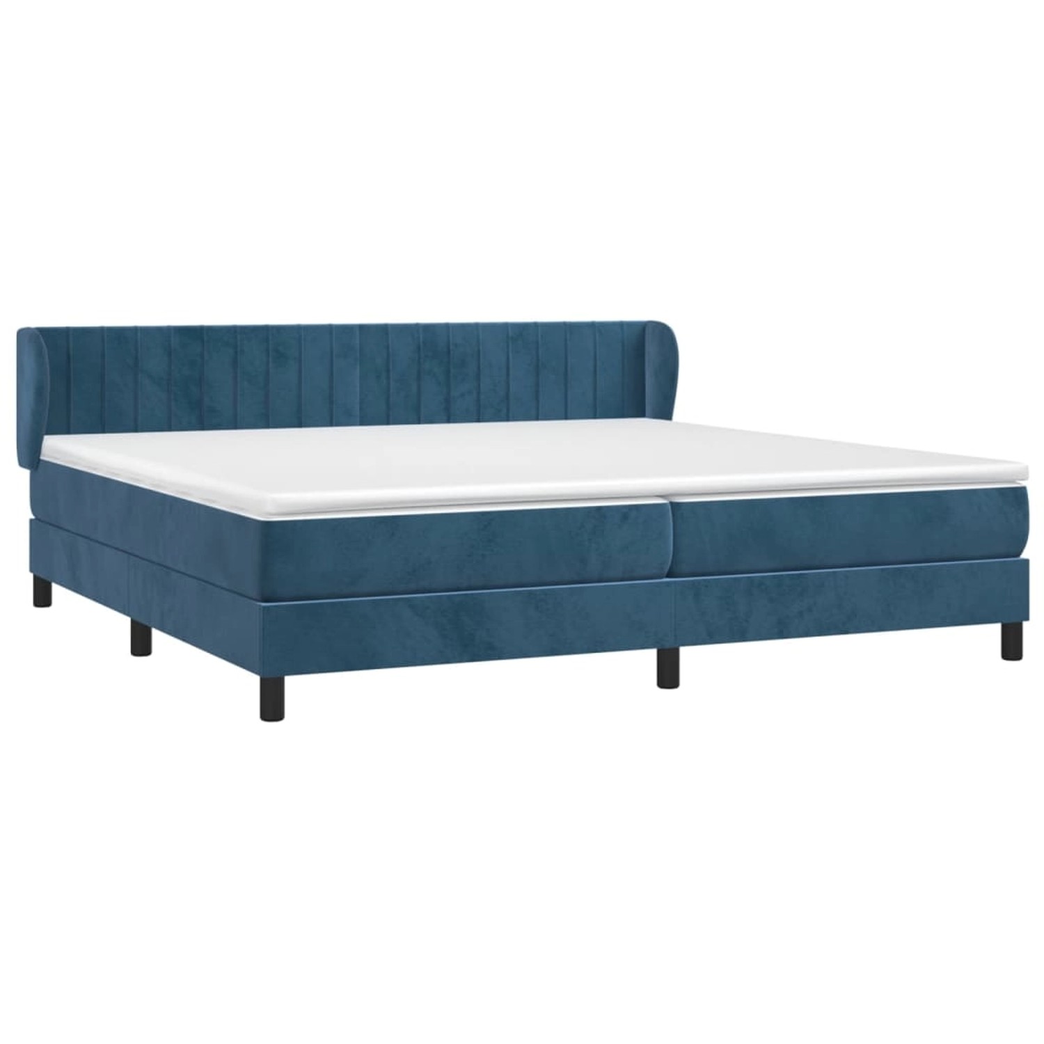 Dunkelblaues vidaXL Boxspringbett 200x200 cm mit Samtbezug und Matratze.