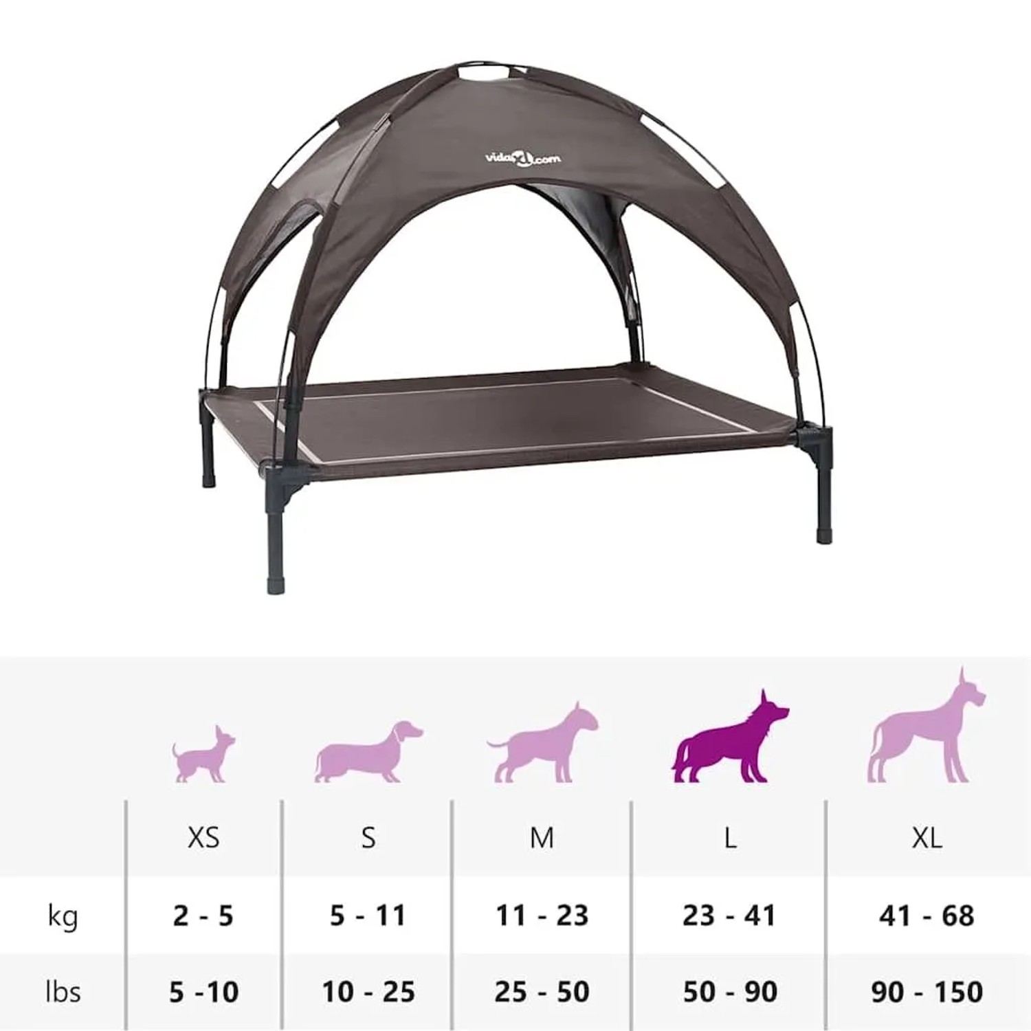 Braunes vidaXL Hundebett (90x81x80,5 cm) aus Stahl mit abnehmbarem Dach.