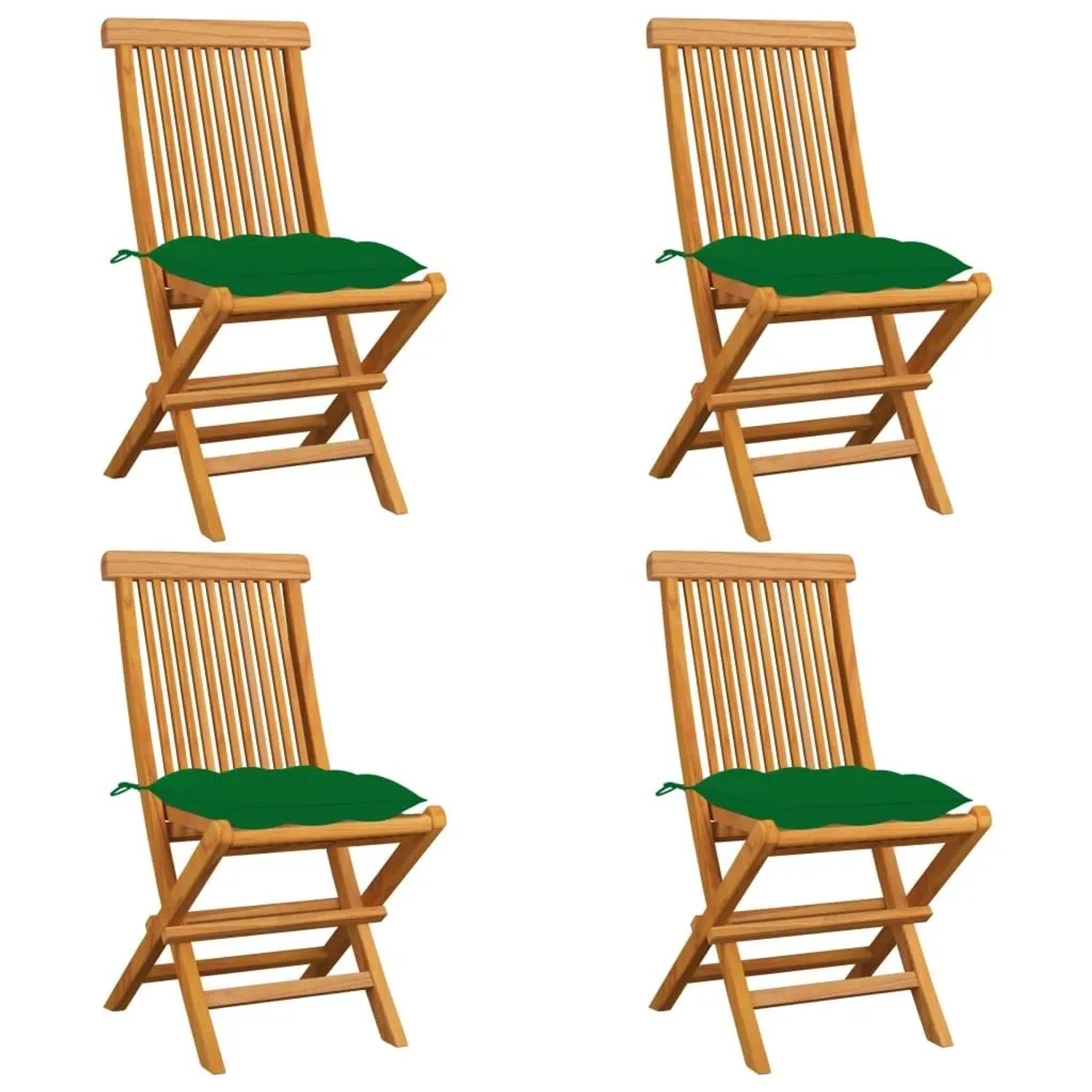 vidaXL Gartenstühle mit Grünen Kissen 4 Stk Massivholz Teak 3062588
