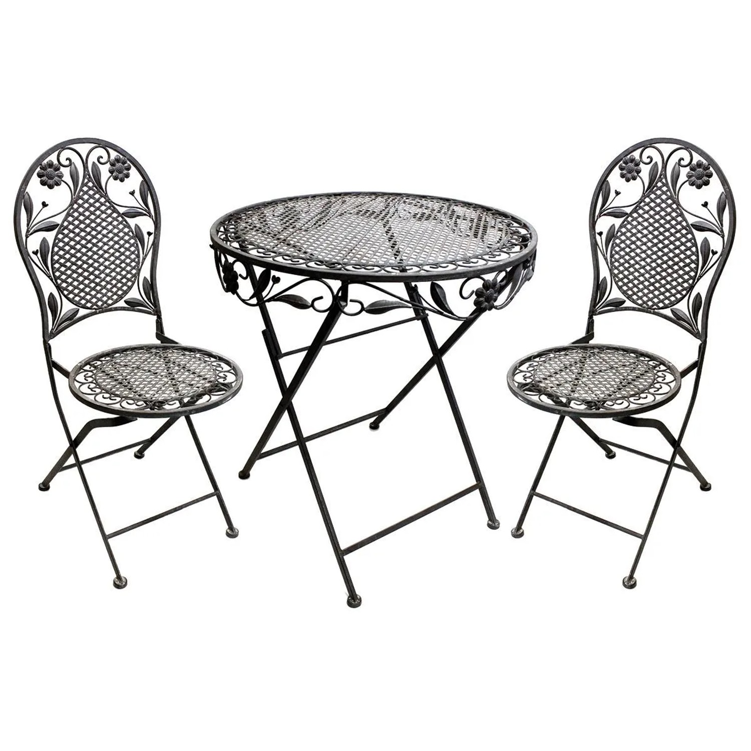 Lex Terrassen Set Gartenset Bistroset Sitzgruppe Gartenmöbel Klappbar Deko Grau 3tlg.