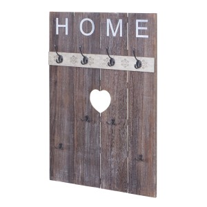 MCW Wandgarderobe C89 im Shabby-Look Braun mit 8 Haken und Herz-Ausschnitt.