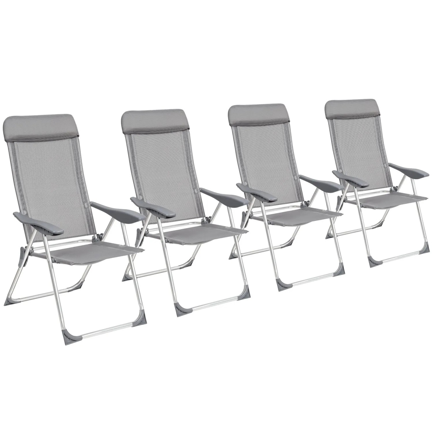 Tectake 4Er Set Aluminium Gartenstuhl Maurine Klappbar Wetterfest und Uv Beständig  73 x 59 x 110 cm Grau