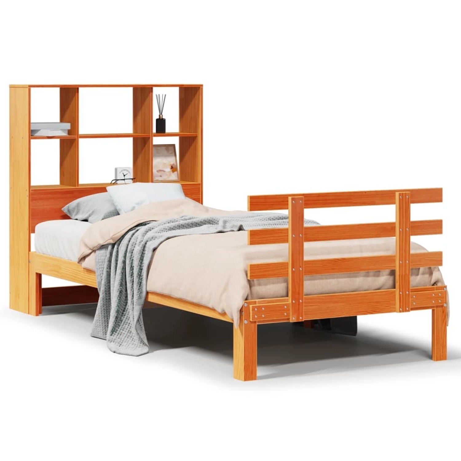 vidaXL Massivholzbett mit Regal ohne Matratze Wachsbraun 100x200 cm 3322773 günstig online kaufen