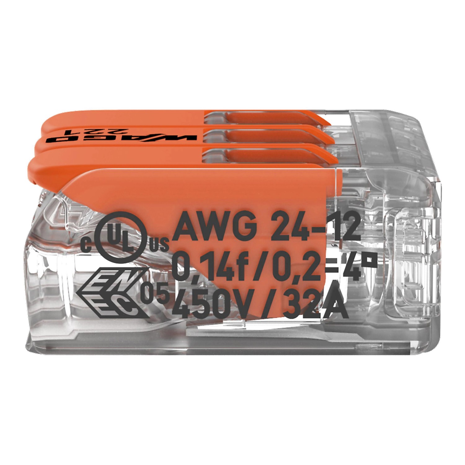 Wago Hebelklemme 221-413, 3-polig, für Leiter von 0,2-4 mm², 10er-Pack