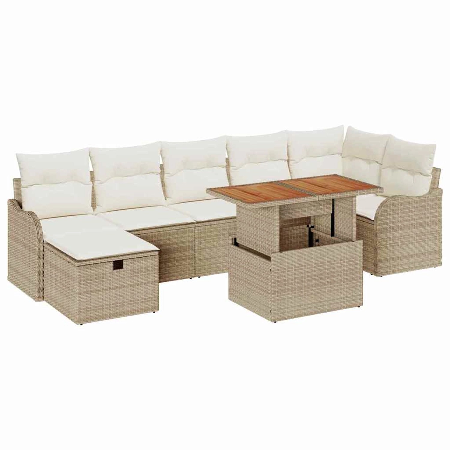 vidaXL Garten-Sofa-Set mit Kissen mit Speicher 8-Tlg Beige Poly Rattan 3359 günstig online kaufen