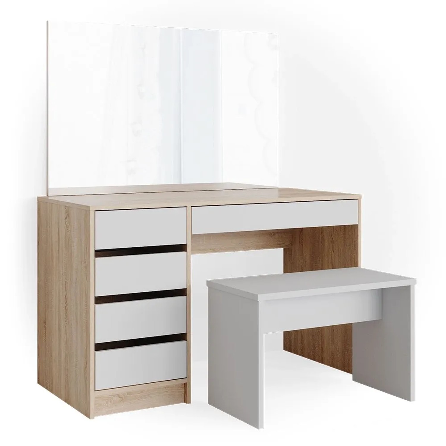 Vicco Schminktisch Sherry Weiß/Sonoma 120 x 145 mit Spiegel und Bank