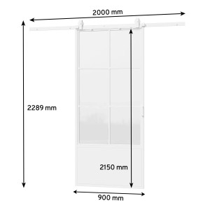 inova Loft Glasschiebetür 900 x 2150 mm 6 Felder Kickplatte Komplettset aus Stahl in Weiß inkl. 2Seitiger Softclose