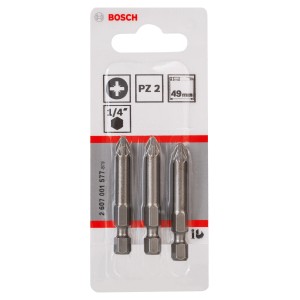 Bosch Schrauberbit Extra Hard PZ2, 49mm, 3er-Pack, geeignet für allgemeine Schraubarbeiten.