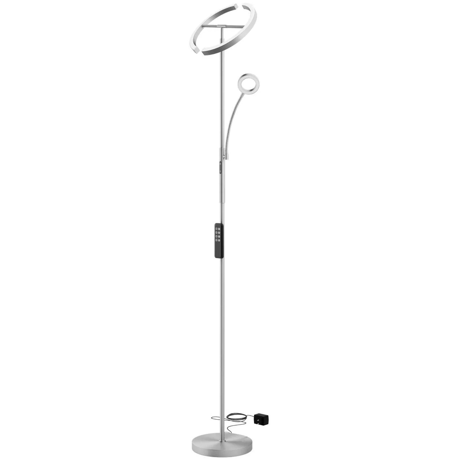 Tectake Deckenfluter Auralis Led  20 W  Inklusive Leselicht 7 W Dimmbar  Variable Farbtemperatur  31 50 x 31 50 x 188 cm Nickel Matt