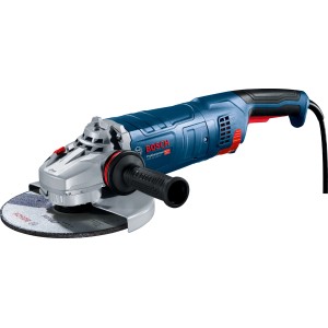 Bosch Professional Winkelschleifer GWS 24-230 PZ im Karton, blau/silber mit Schleifscheibe.