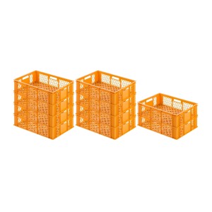 SparSet: 10 gelb-orange Eurobehälter Bäcker- und Konditorenkasten, stapelbare Brötchenkisten.