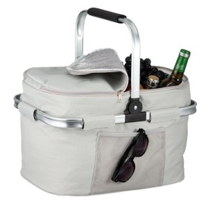 Relaxdays Einkaufskorb Polyester Aluminium Hellgrau Isolierend Faltbar 45 cm x 43 cm x 30,5 cm 570 g