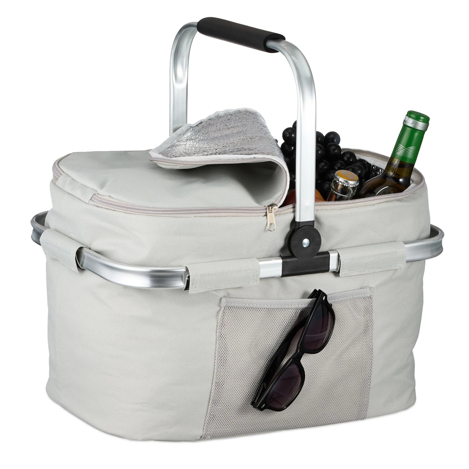 Relaxdays Einkaufskorb Polyester Aluminium Hellgrau Isolierend Faltbar 45 cm x 43 cm x 30,5 cm 570 g