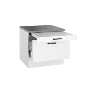 Weißer OPTIFIT Unterschrank Bonn214 mit Auszug und Ablage für Hauswirtschaftsraum.