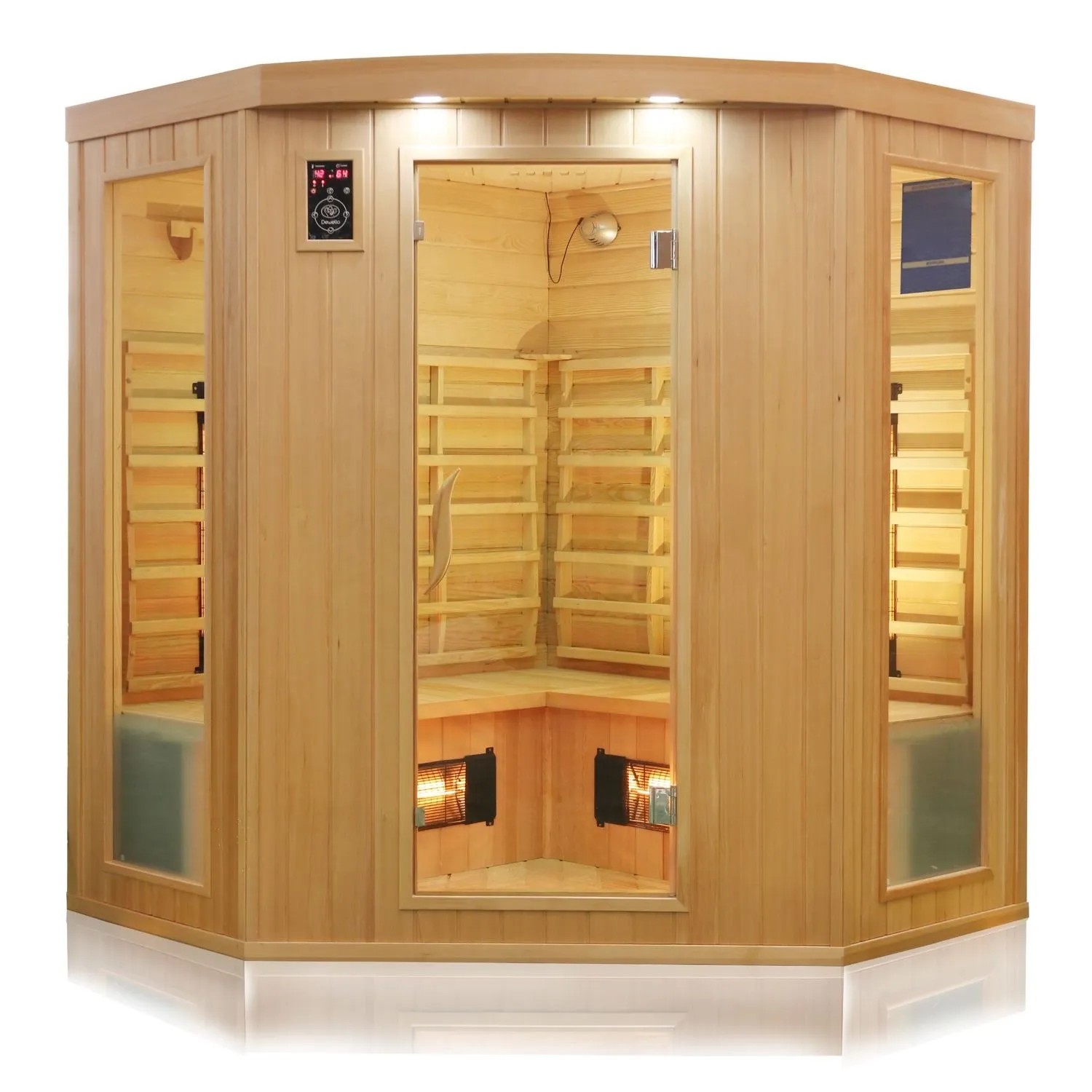 Dewello Infrarotkabine Haley, 160x160cm, für 2-4 Personen. Hemlock Tannenholz Sauna mit Vollspektrumstrahler.