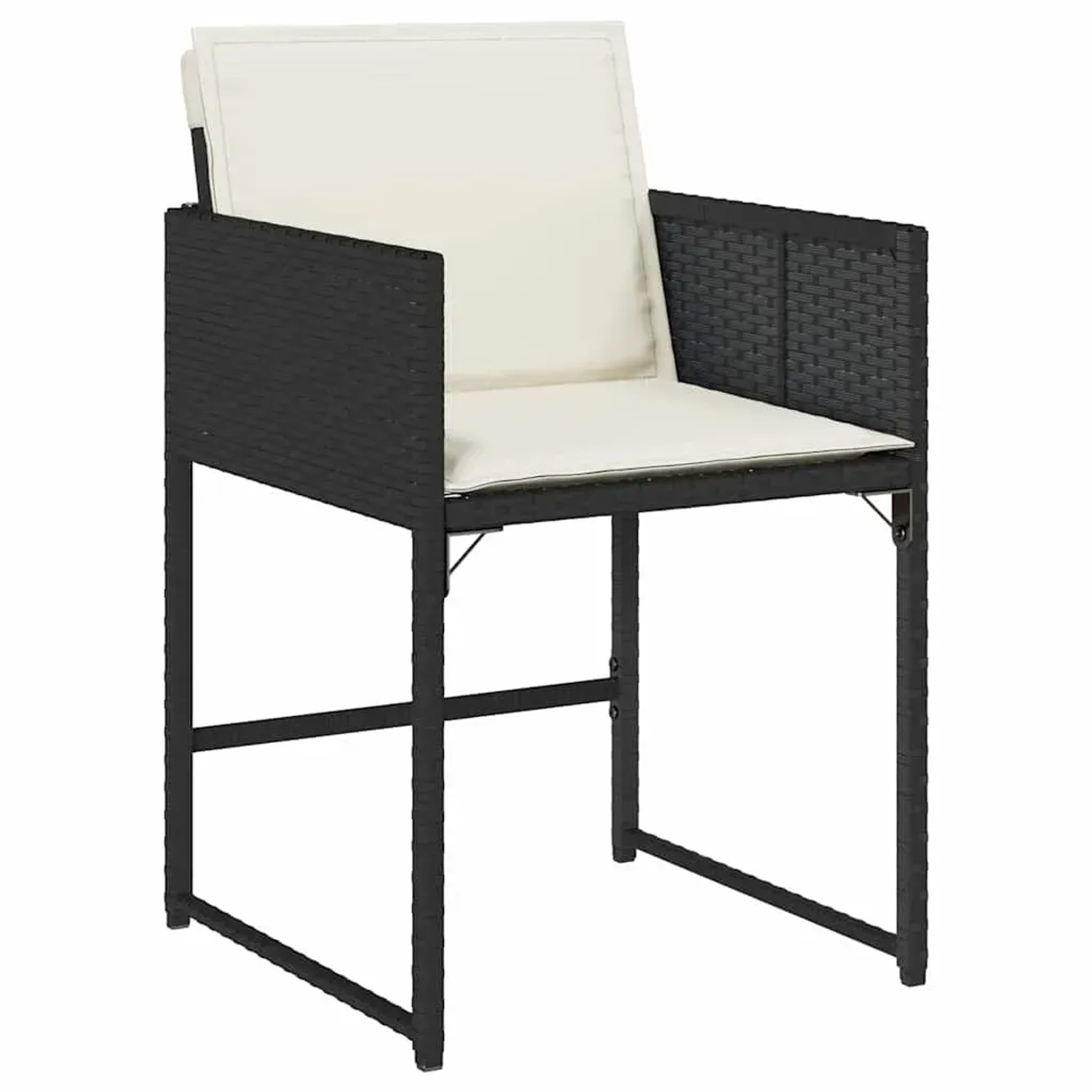 Gartenstuhl aus schwarzem Poly Rattan mit Kissen, Teil der vidaXL 5-tlg. Essgruppe.
