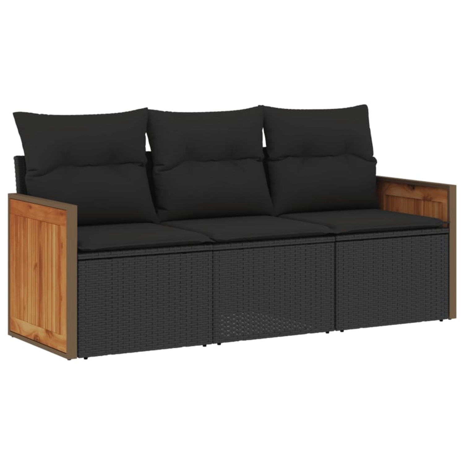 vidaXL 3-Tlg Garten-Sofagarnitur mit Kissen Schwarz Poly Rattan 3227434 günstig online kaufen