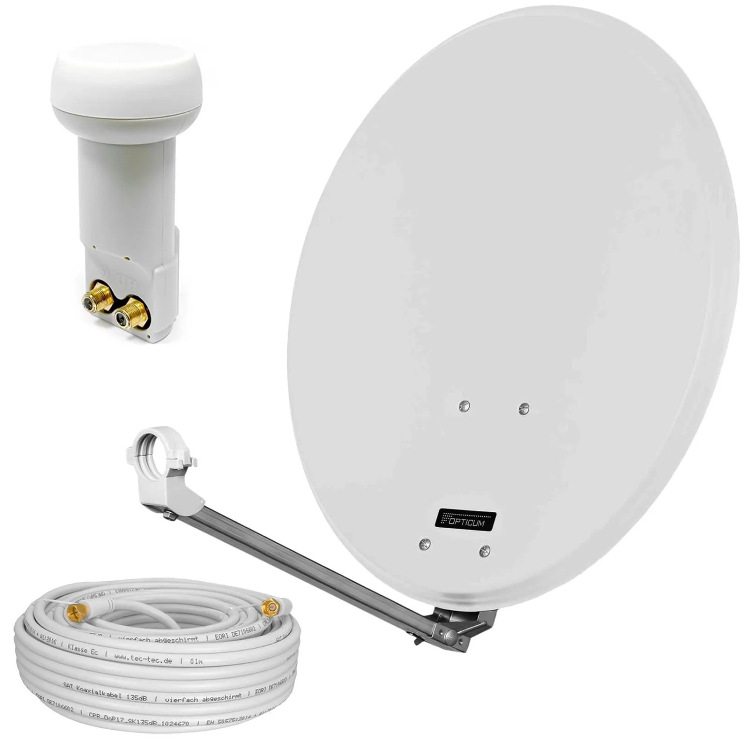 hb-digital Sat Anlage 60cm Hellgrau mit Twin LNB und 10m Koaxialkabel