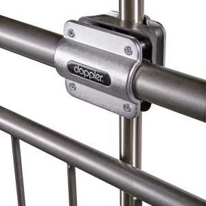 Doppler Balkonklammer Vario XL Silber zur Schirmbefestigung am Geländer.