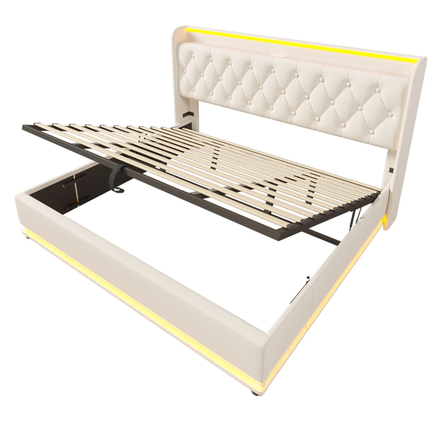 Merax Polsterbett 180x200cm LED USB-C Hydraulik Weiß PU