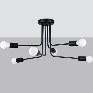 Schwarzer Sollux Lighting Kronleuchter Norah 6 mit sechs Leuchten im modernen Design.