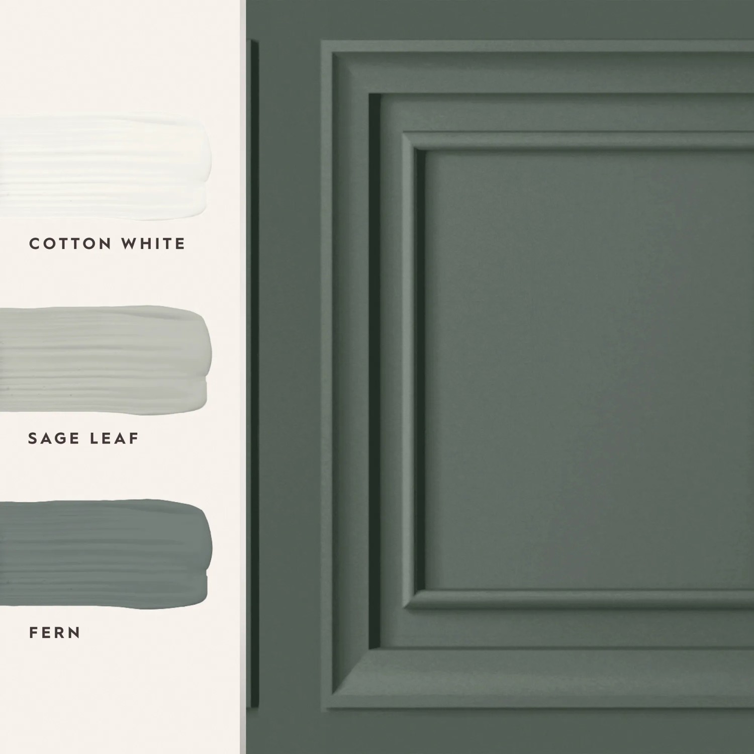 Laura Ashley Vliestapete Redbrook Wood Panel Fern Green: Holzvertäfelung in Grün mit Farbbeispielen.