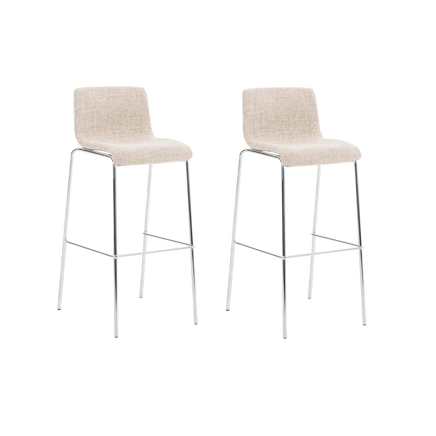 DELUKE 2er Set Barhocker TENAR Stoff Creme 43x48x100cm Silber Barstuhl Mit Lehne Tresenhocker Tresenstuhl