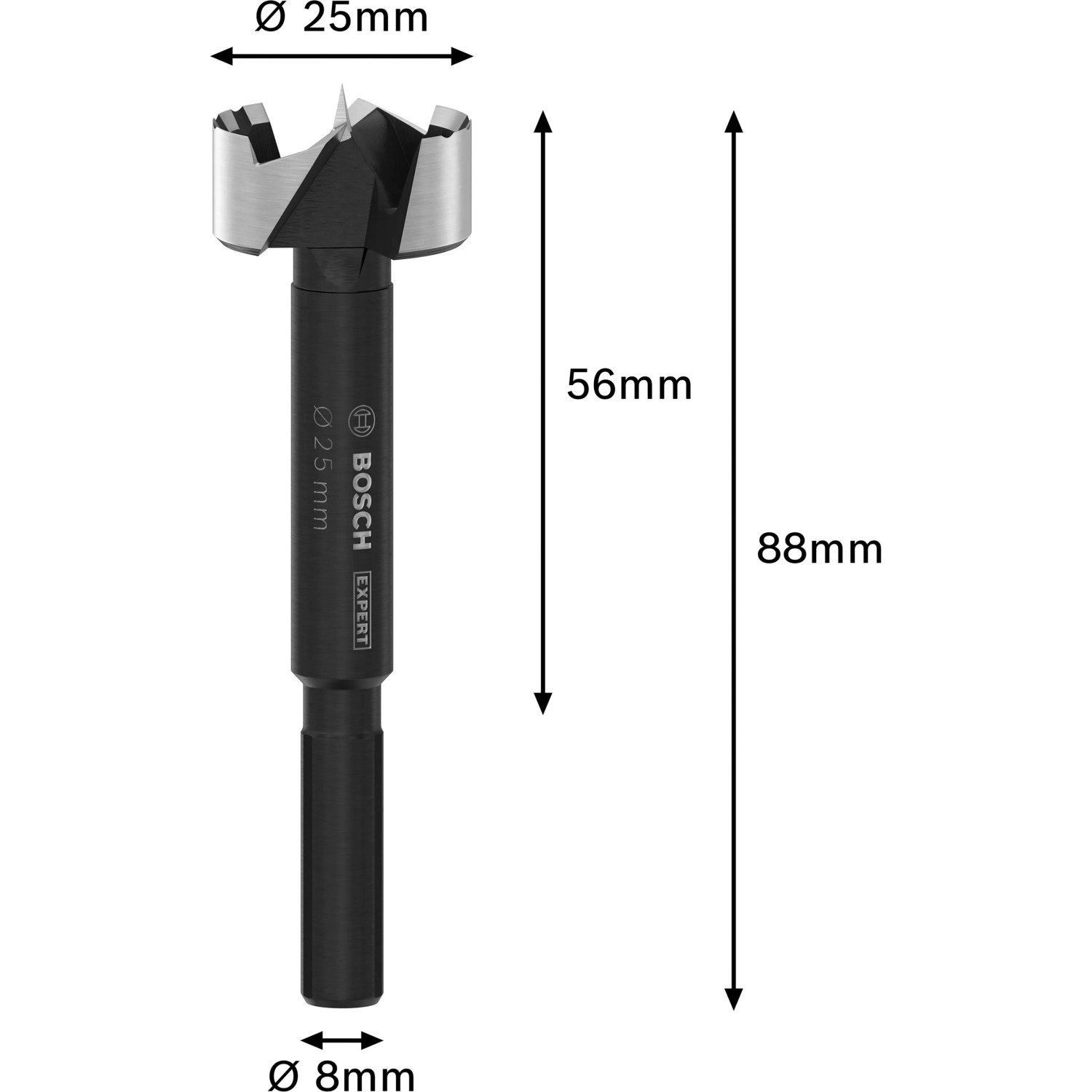 Bosch Forstnerbohrer Expert Wood, Ø 25 mm, schwarz. Holzbohrer für präzise Bohrungen.