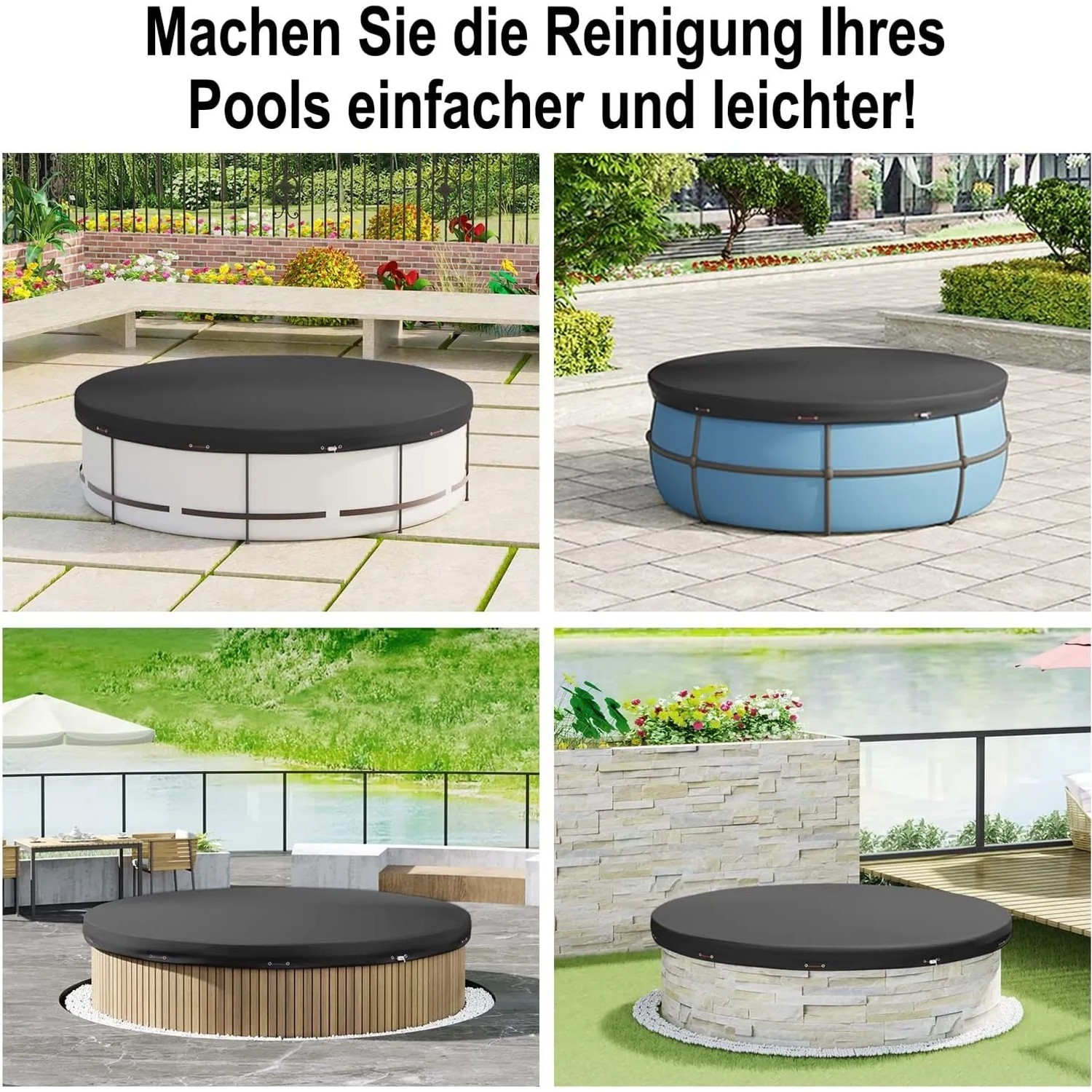 WOLTU Poolplane, 200 g/m², grau, Ø 610 cm, für Pools verschiedener Größen.