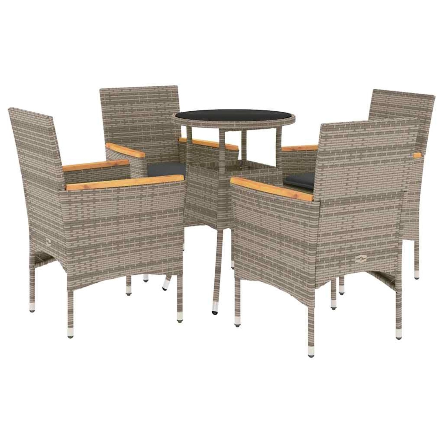 vidaXL 5-Tlg Garten-Essgruppe mit Kissen Grau Poly Rattan und Glas 3278724 günstig online kaufen