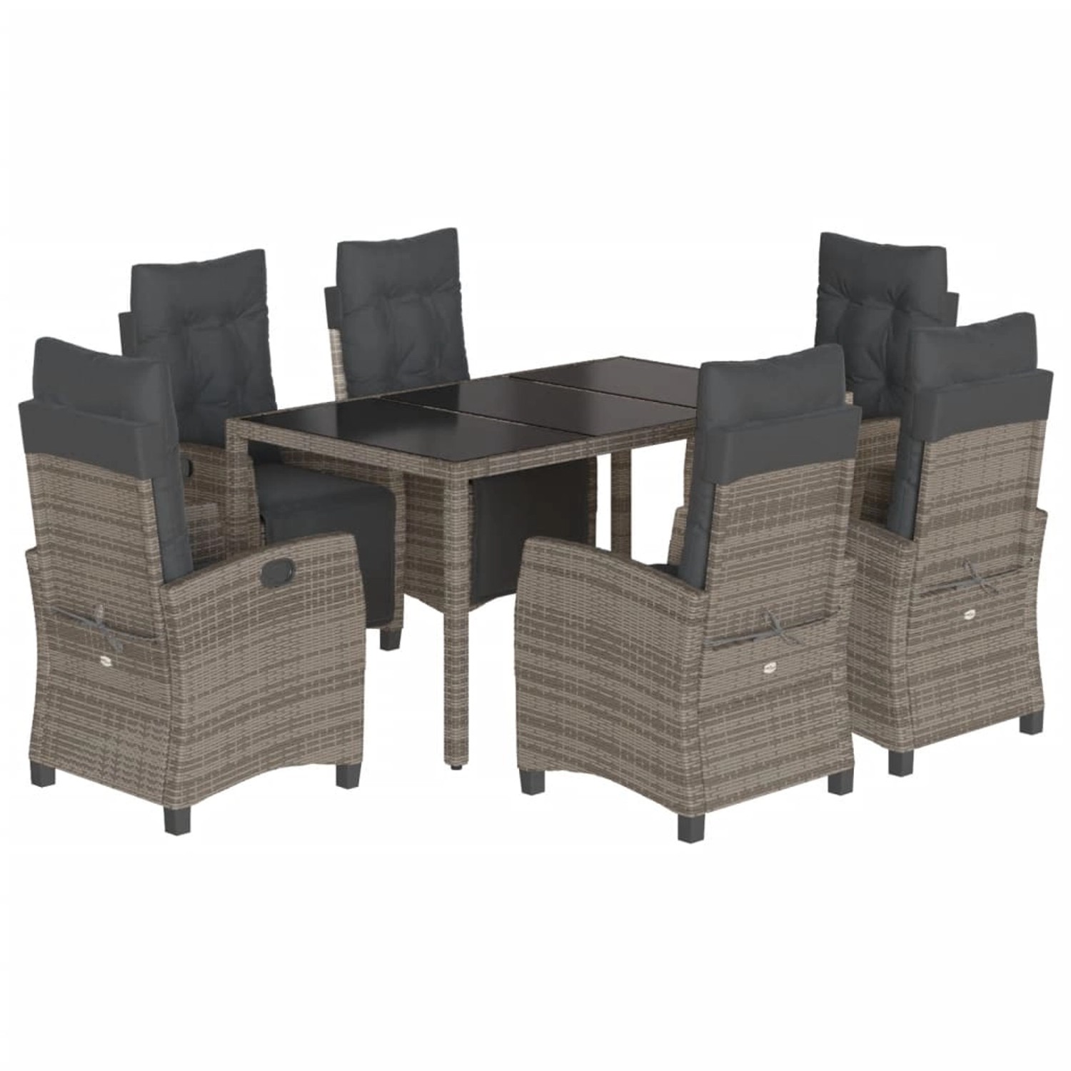 vidaXL 7-Tlg Garten-Essgruppe mit Kissen Grau Poly Rattan 3212897 günstig online kaufen