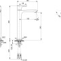 Technische Zeichnung: Ideal Standard CAir BlueStart Waschtischarmatur, Chrom, Maße und Details.