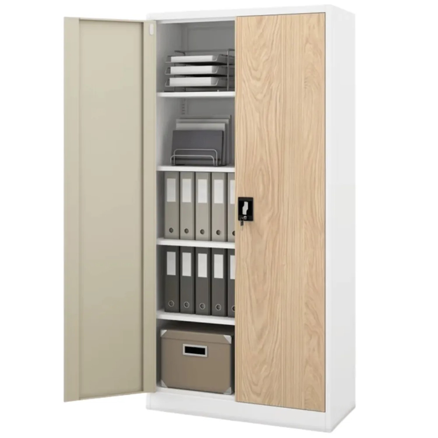 JAN NOWAK Aktenschrank Abschließbar JAN mit Flügeltüren 195 x 90 x 40 cm Weiß-Sonoma Eiche