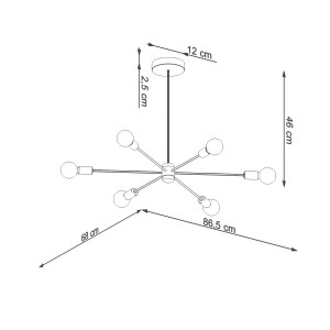 Schwarzer Sollux Lighting Kronleuchter Lango 6 mit Maßen für Lampen & Leuchten.