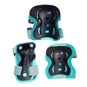 Muuwmi Protektoren-Set Türkis Gr. M Handgelenk- Knie- Ellenbogenschoner Anatomische Passform High Impact Kappe