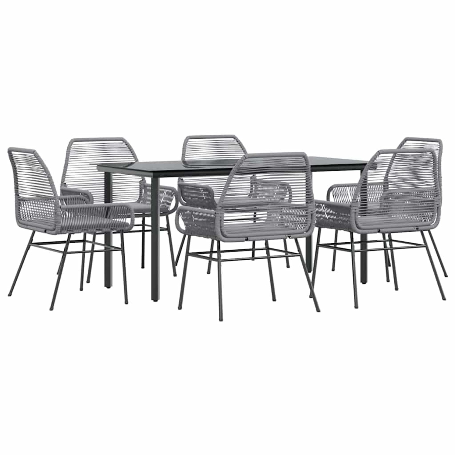 vidaXL 7-Tlg Garten-Essgruppe mit Kissen Grau Poly Rattan Glas 3334580 günstig online kaufen