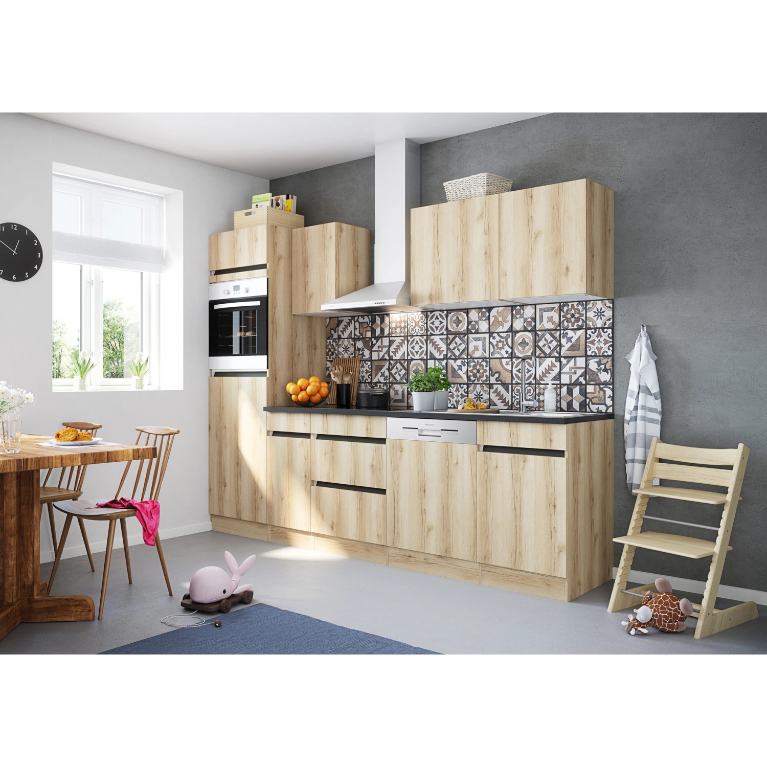 Optifit Küchenzeile/Küchenblock OPTIkombi Kaya290 ohne E-Geräte 270 cm Breite Wildeiche NB
