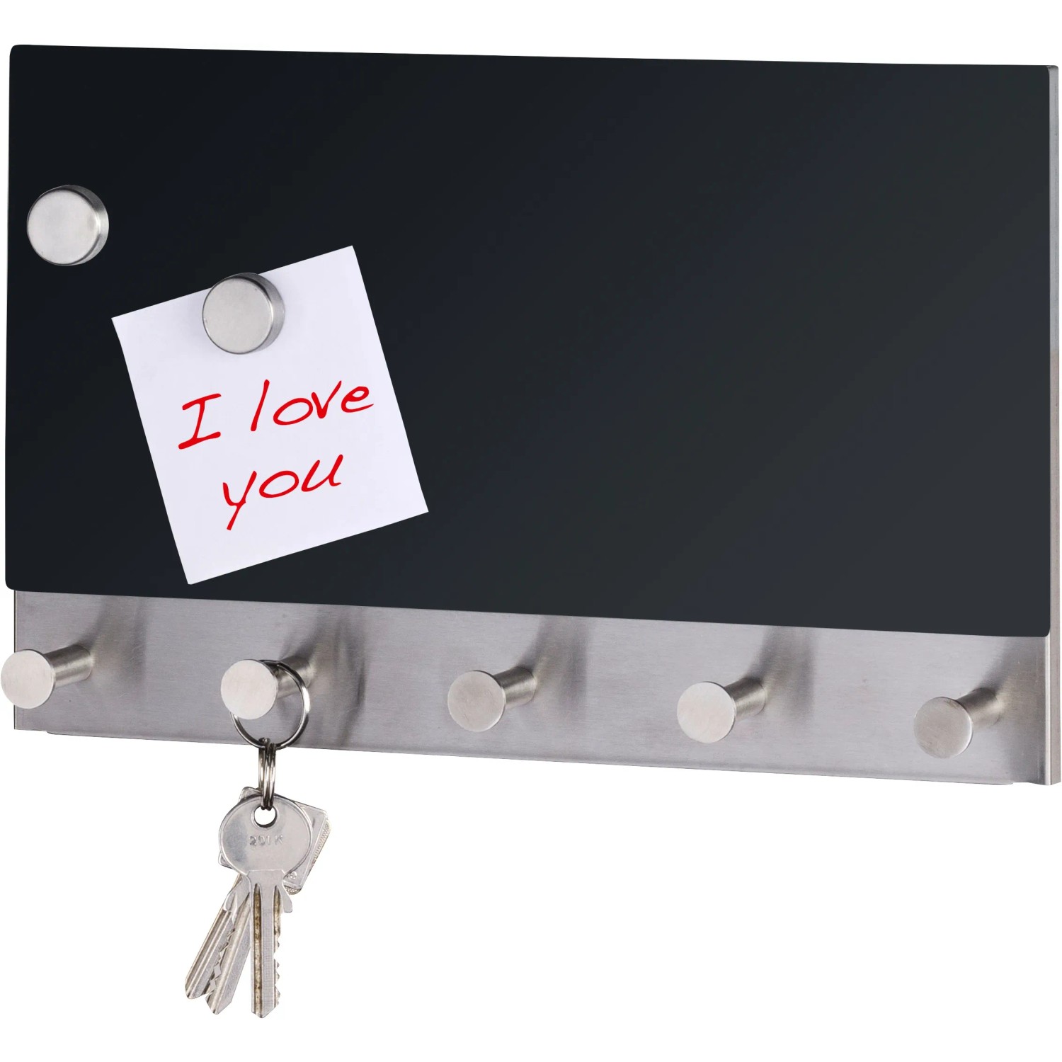 Wenko Magnetische Garderobe mit 5 Haken, Memoboard und Schlüssel. Schwarz, 30x19 cm.