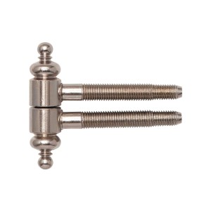 Vernickeltes SFS Einbohrband mit Zierkopf für Holztüren. Robustes Stahl-Türband, 16 mm Durchmesser, 63 mm Höhe.