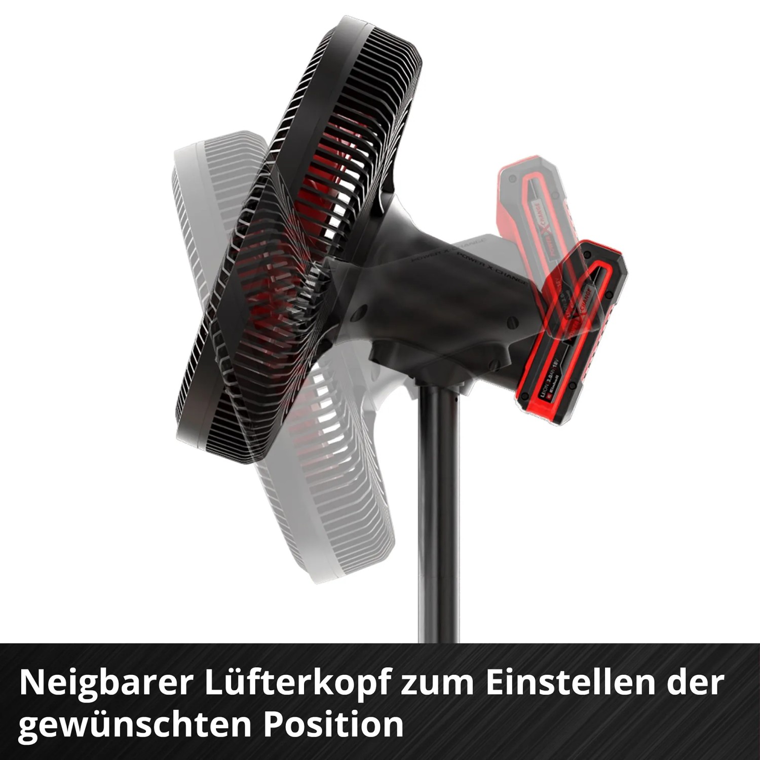 Einhell Akku-Ventilator GE-CF 18/320 P Li-Solo, schwarz-rot, mit Akku. Neigbarer Kopf.