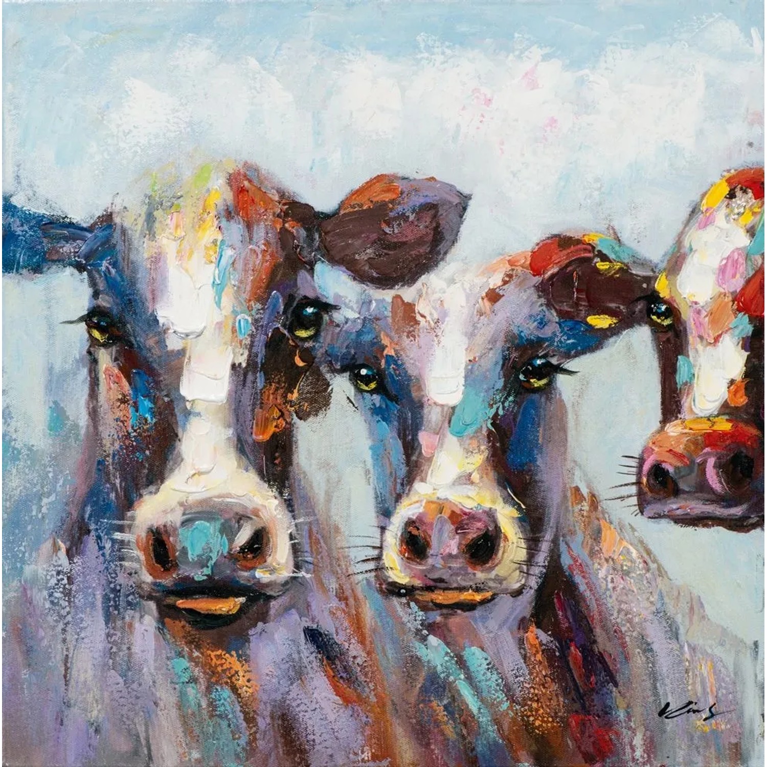 Art Universe Leinwandbild Bunte Kühe 60 x 60 cm