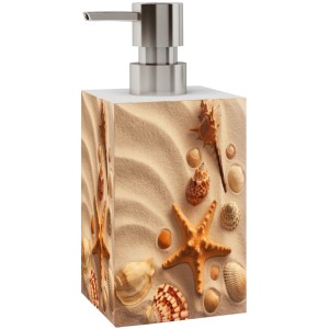Sanilo Seifenspender Sanibel mit Strand-Motiv und Edelstahlpumpe für Bad & Küche.