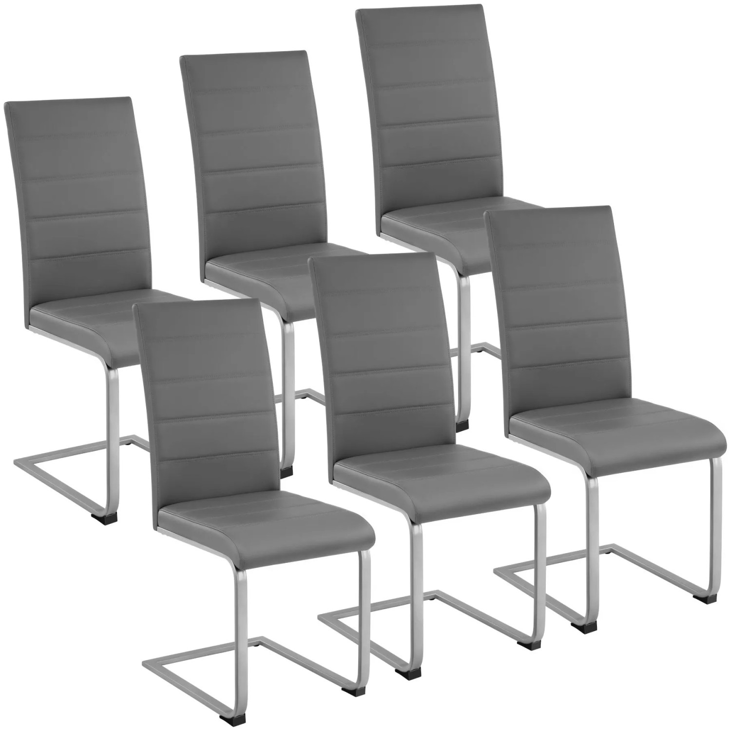 Tectake Set Schwingstuhl Bettina Gepolstert Mit Kunstlederbezug Hohe Rückenlehne 6Er Set 41 x 52 x 99 cm Grau