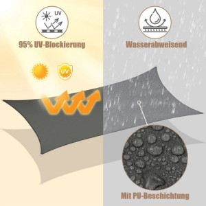 Dunkelgraues WOLTU Sonnensegel 3x3m mit UV-Schutz und wasserabweisender Beschichtung.