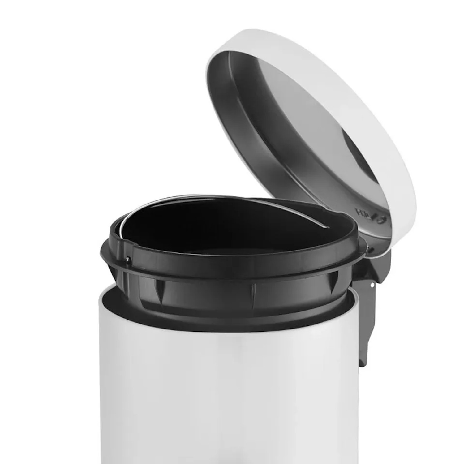 Weißer PROREGAL Treteimer, 8 Liter, mit offenem Deckel und schwarzem Inneneimer.